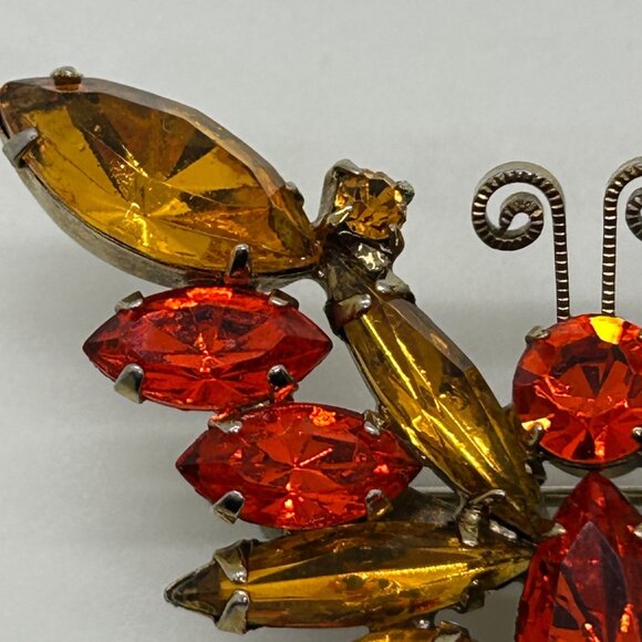 Vintage Juliana Butterfly Brooch Orange Amber Rhinestone DeLizza & Elster #1795 - Picture 3 of 16